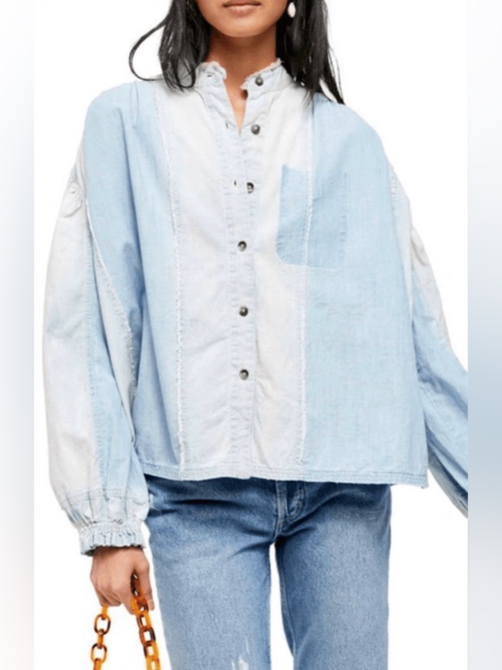We The Free by Free People “Set Sail” Denim Button-Up Shirt - Picture 1 of 12